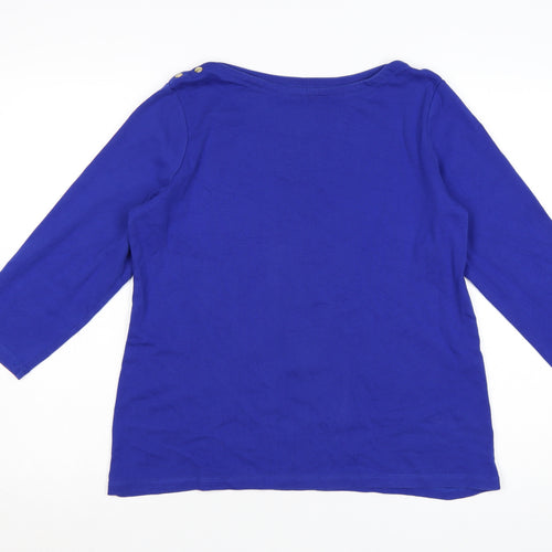 Lands' End Women's Blue 3/4 Sleeve Cotton Boat Neck T-Shirt Size L