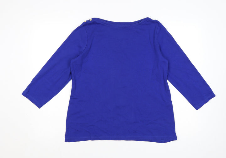 Lands' End Women's Blue 3/4 Sleeve Cotton Boat Neck T-Shirt Size L
