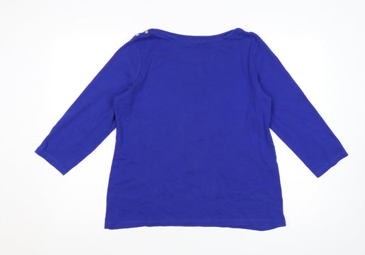 Lands' End Women's Blue 3/4 Sleeve Cotton Boat Neck T-Shirt Size L