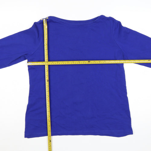 Lands' End Women's Blue 3/4 Sleeve Cotton Boat Neck T-Shirt Size L