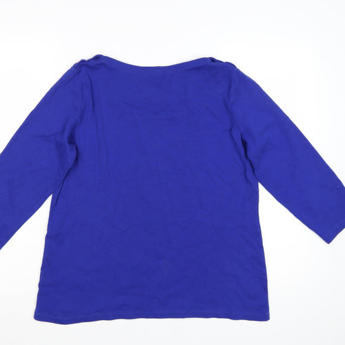 Lands' End Women's Blue 3/4 Sleeve Cotton Boat Neck T-Shirt Size L