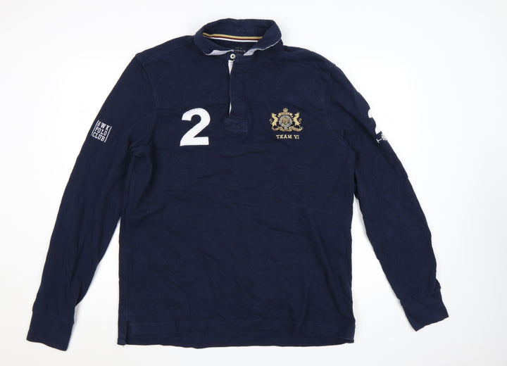 Howick Men's Navy Long Sleeve Polo Shirt Size L 100% Cotton