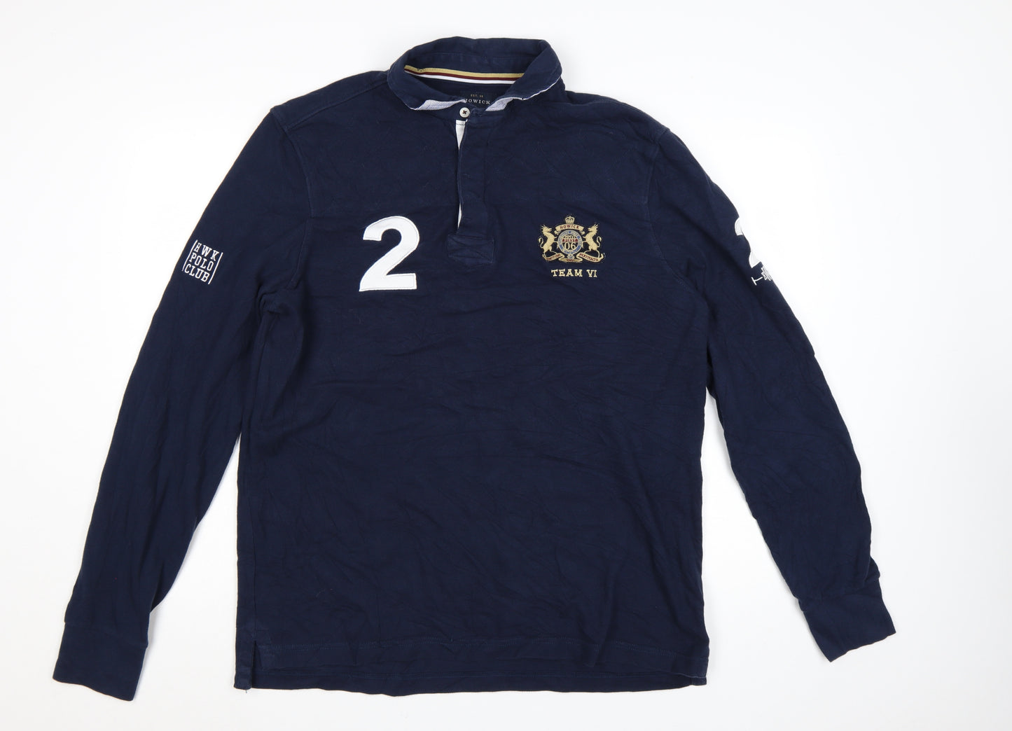 Howick Men's Navy Long Sleeve Polo Shirt Size L 100% Cotton