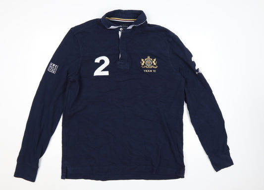 Howick Men's Navy Long Sleeve Polo Shirt Size L 100% Cotton