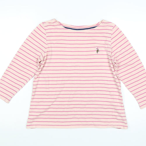 U.S. Polo Assn. Women's Pink Striped Boat Neck 3/4 Sleeve Cotton T-Shirt Size 10