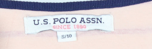 U.S. Polo Assn. Women's Pink Striped Boat Neck 3/4 Sleeve Cotton T-Shirt Size 10