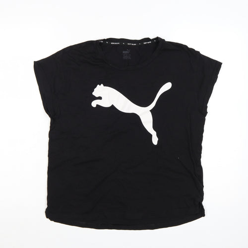 Puma Women Black T-Shirt Size 12 Short Sleeve Cotton Sports Top