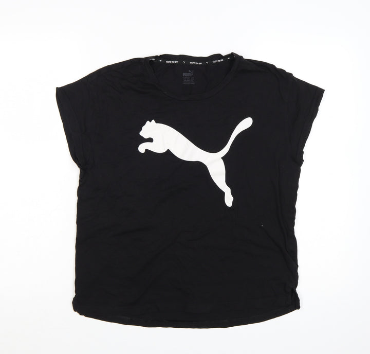 Puma Women Black T-Shirt Size 12 Short Sleeve Cotton Sports Top