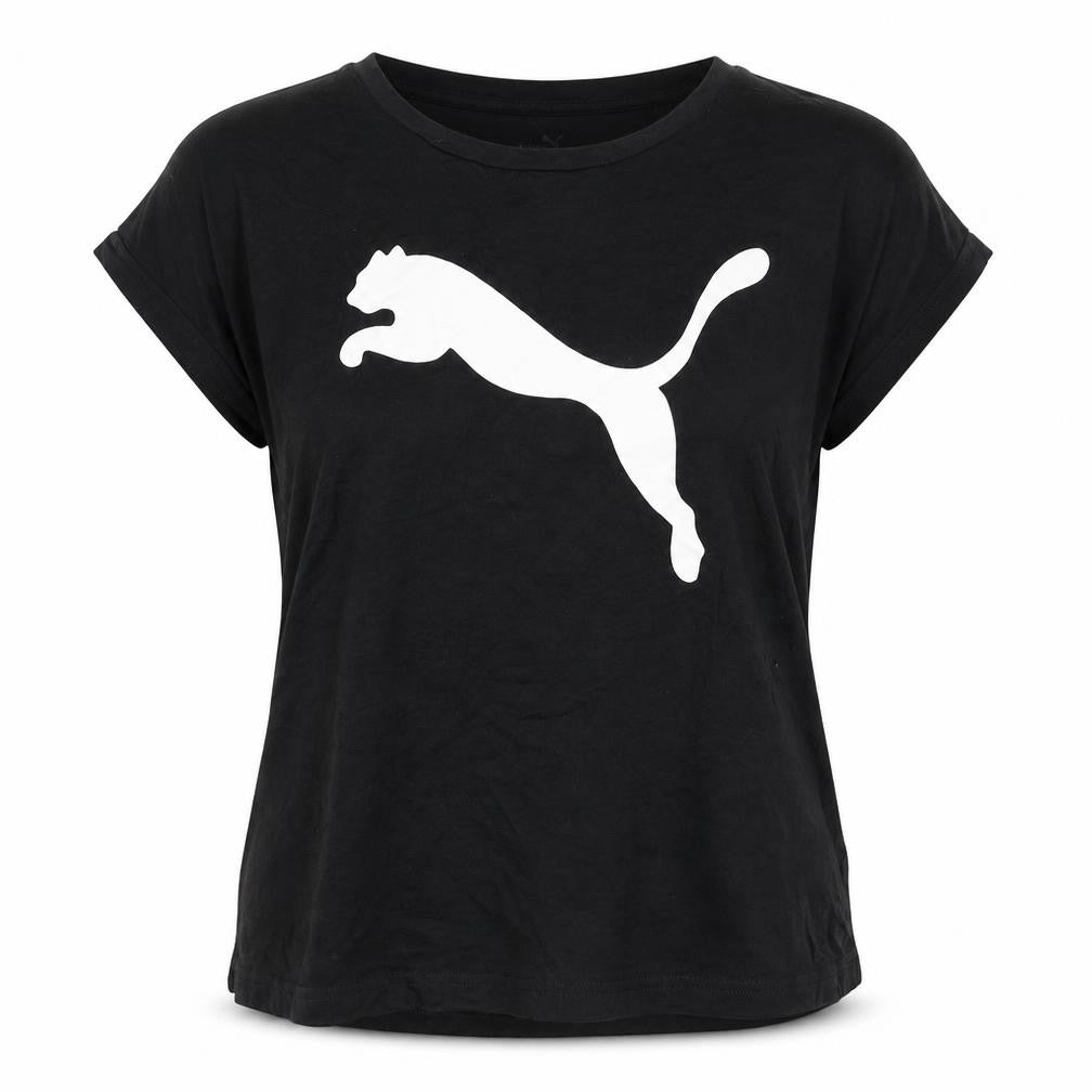 Puma Women Black T-Shirt Size 12 Short Sleeve Cotton Sports Top