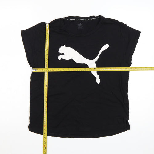Puma Women Black T-Shirt Size 12 Short Sleeve Cotton Sports Top
