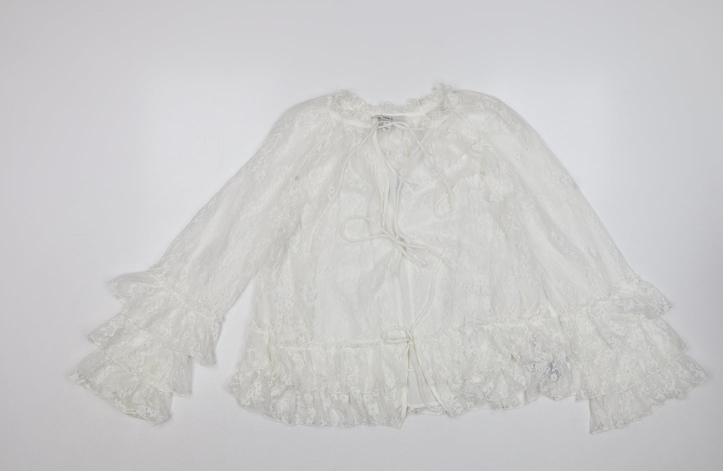 Marks and Spencer Womens Ivory Lace Ruffle Kimono Blouse Size 8