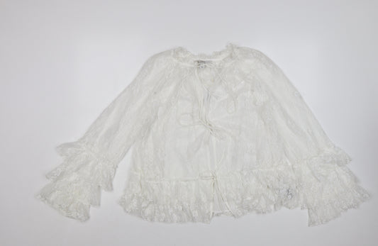 Marks and Spencer Womens Ivory Lace Ruffle Kimono Blouse Size 8