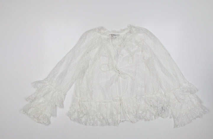 Marks and Spencer Womens Ivory Lace Ruffle Kimono Blouse Size 8