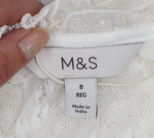 Marks and Spencer Womens Ivory Lace Ruffle Kimono Blouse Size 8