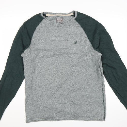 FatFace Men’s Grey & Green Long Sleeve Cotton T-Shirt Size L