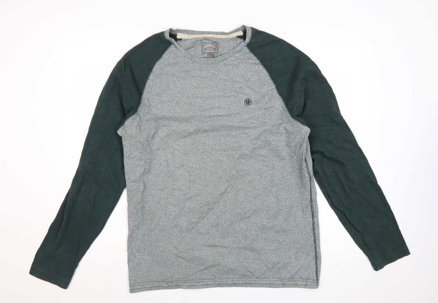 FatFace Men’s Grey & Green Long Sleeve Cotton T-Shirt Size L