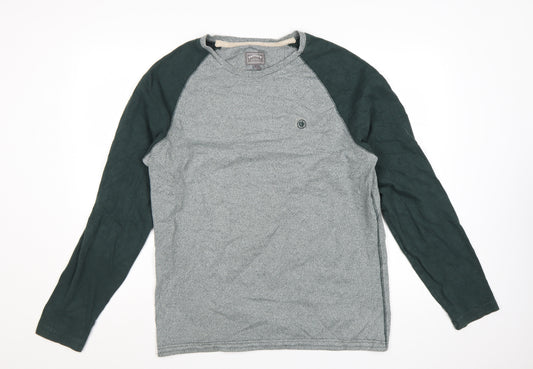 FatFace Men’s Grey & Green Long Sleeve Cotton T-Shirt Size L