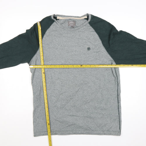 FatFace Men’s Grey & Green Long Sleeve Cotton T-Shirt Size L