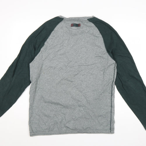 FatFace Men’s Grey & Green Long Sleeve Cotton T-Shirt Size L