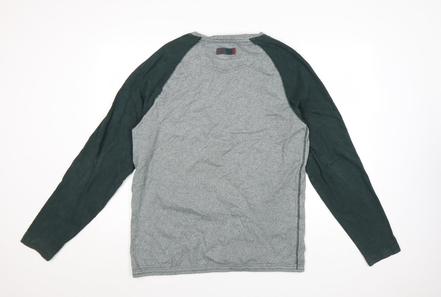 FatFace Men’s Grey & Green Long Sleeve Cotton T-Shirt Size L