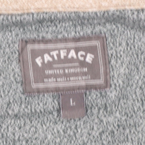 FatFace Men’s Grey & Green Long Sleeve Cotton T-Shirt Size L