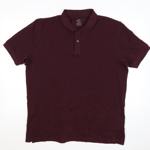 Marks and Spencer Men's Brown 2XL Cotton Short Sleeve Polo Shirt