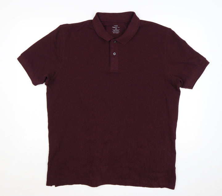Marks and Spencer Men's Brown 2XL Cotton Short Sleeve Polo Shirt