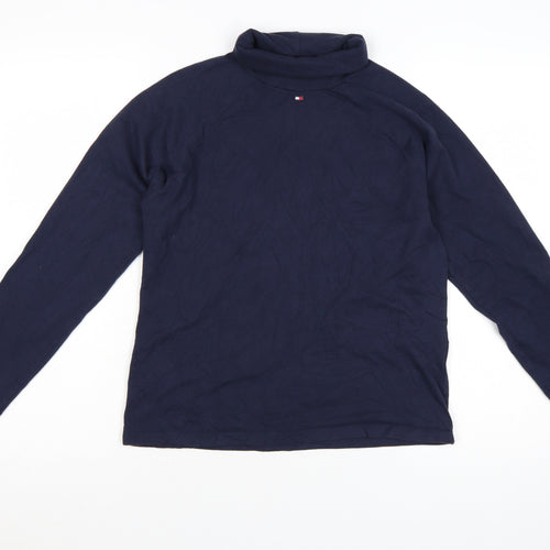 Tommy Jeans Women's Blue Roll Neck Long Sleeve Cotton Top Size L