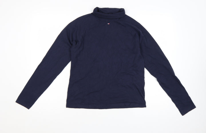 Tommy Jeans Women's Blue Roll Neck Long Sleeve Cotton Top Size L