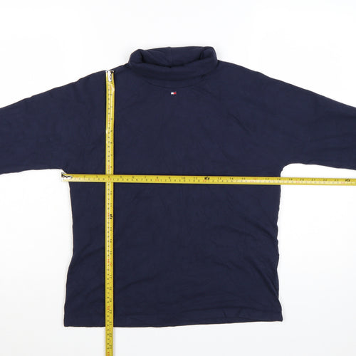 Tommy Jeans Women's Blue Roll Neck Long Sleeve Cotton Top Size L