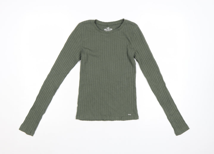 Hollister Women’s Green Ribbed Long Sleeve Slim Fit T-Shirt Size S