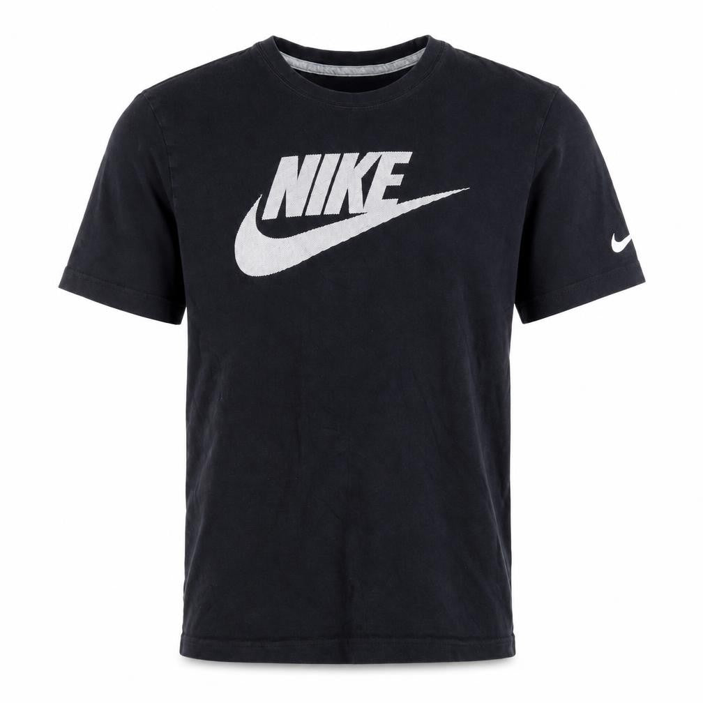 Front view of Nike Men's Black Regular Fit Logo Graphic T-Shirt, size S