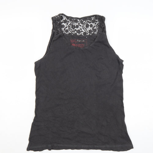 Fat Face Womens Black Lace Trim Cotton Tank Top Size 18