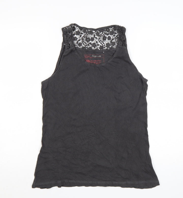 Fat Face Womens Black Lace Trim Cotton Tank Top Size 18