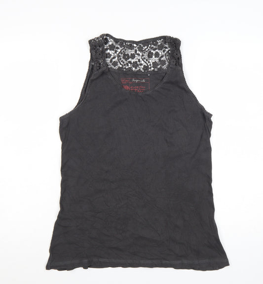 Fat Face Womens Black Lace Trim Cotton Tank Top Size 18