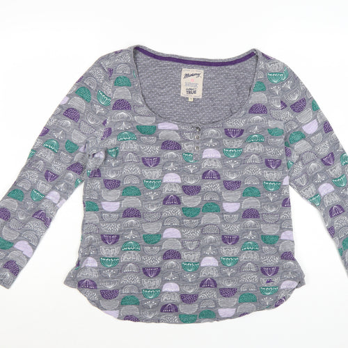 Mantaray Womens Grey Geometric Cotton Jersey Long Sleeve T-Shirt Size 16