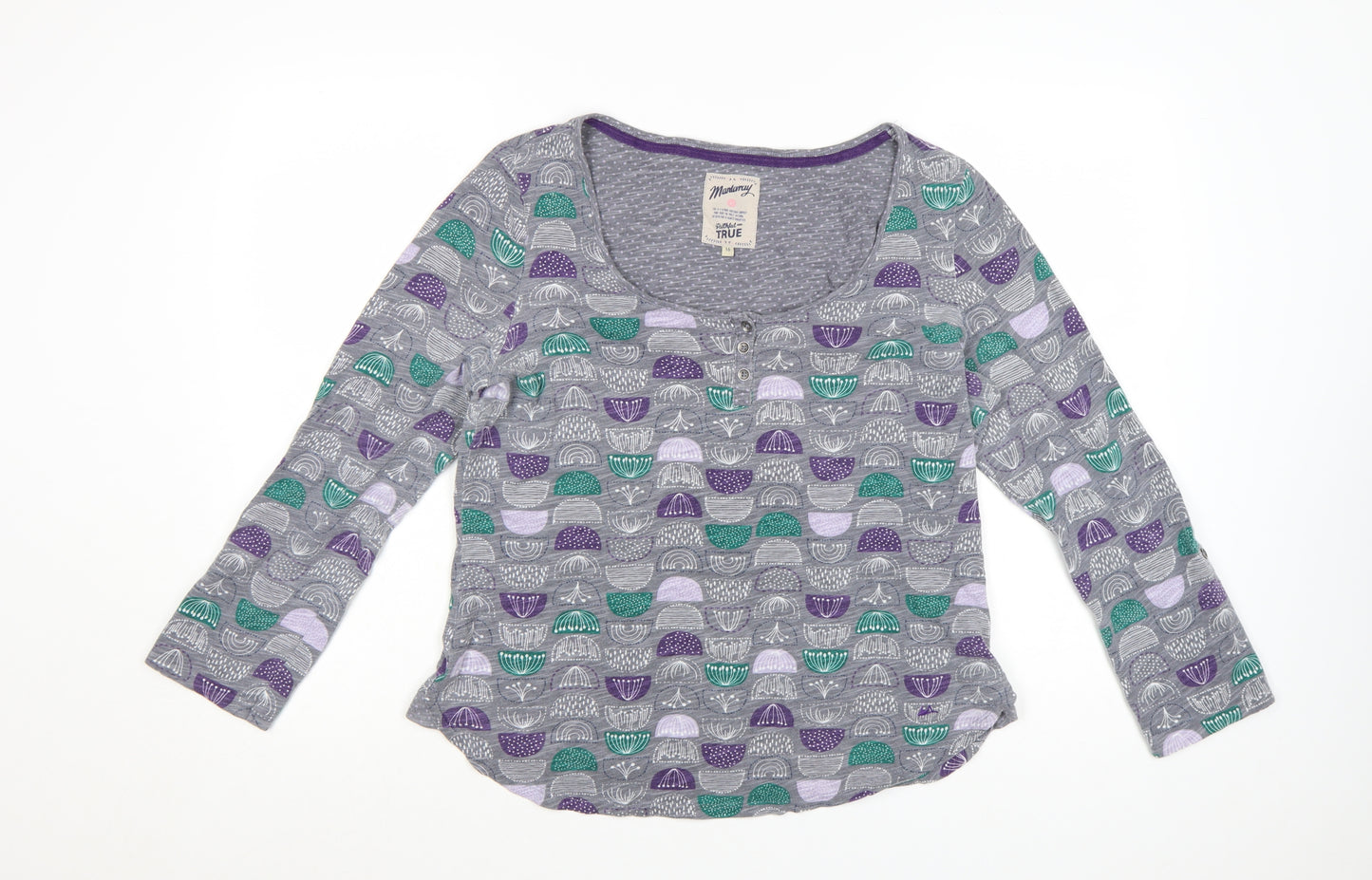 Mantaray Womens Grey Geometric Cotton Jersey Long Sleeve T-Shirt Size 16