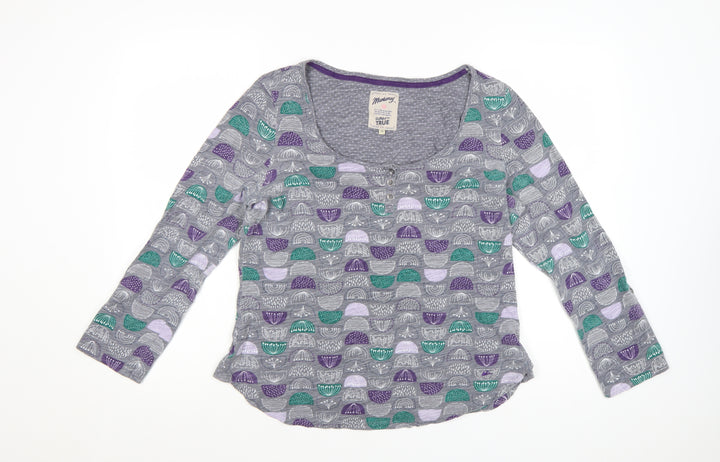 Mantaray Womens Grey Geometric Cotton Jersey Long Sleeve T-Shirt Size 16