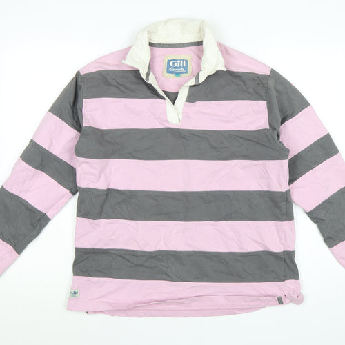 Gill Elements Women's Pink Grey Striped Rugby Polo Shirt Size 14