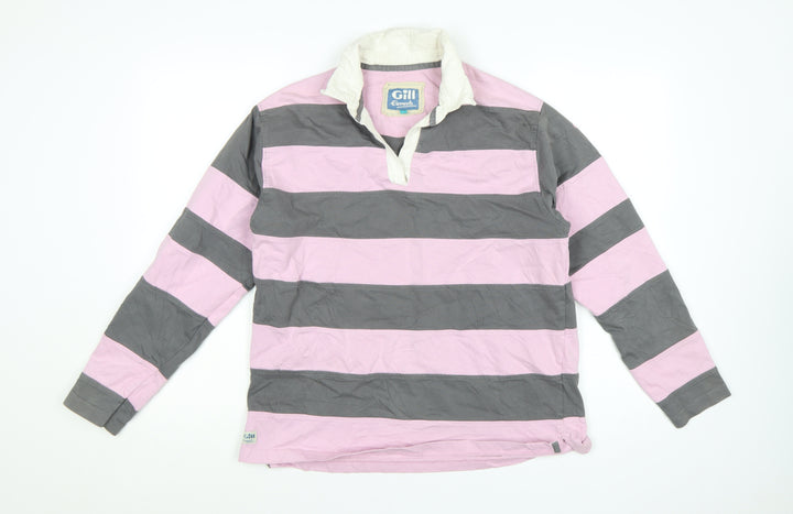 Gill Elements Women's Pink Grey Striped Rugby Polo Shirt Size 14