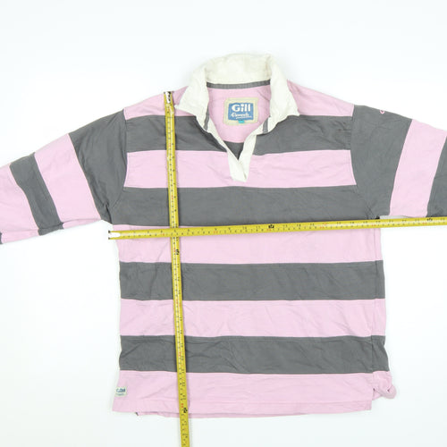Gill Elements Women's Pink Grey Striped Rugby Polo Shirt Size 14