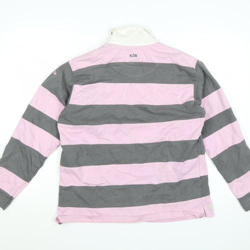 Gill Elements Women's Pink Grey Striped Rugby Polo Shirt Size 14