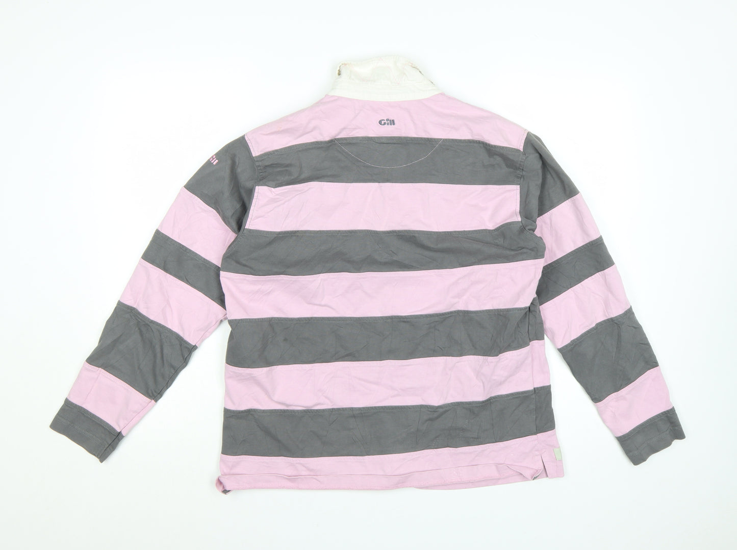 Gill Elements Women's Pink Grey Striped Rugby Polo Shirt Size 14