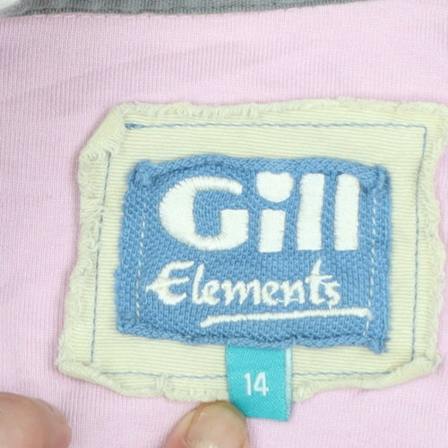 Gill Elements Women's Pink Grey Striped Rugby Polo Shirt Size 14
