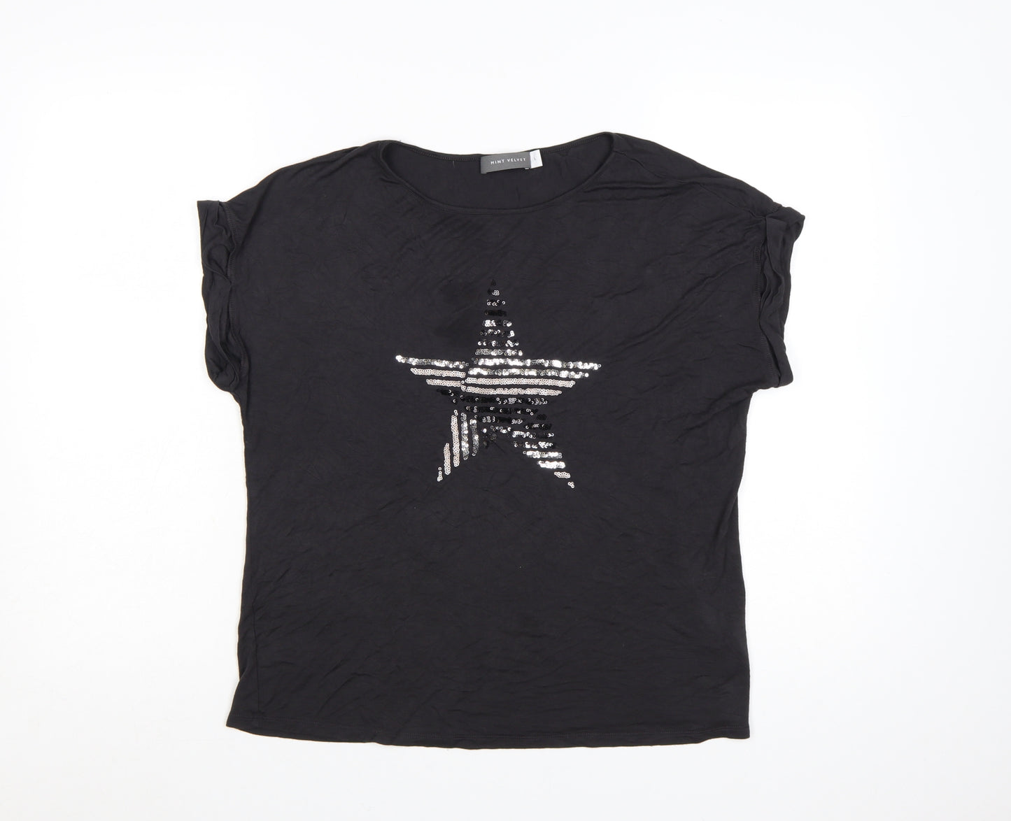 Mint Velvet Women's Black Sequin Star T-Shirt Size L