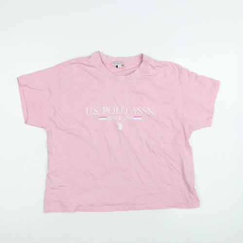 U.S. Polo Assn. Womens Pink Cotton Crew Neck T-Shirt Size 14