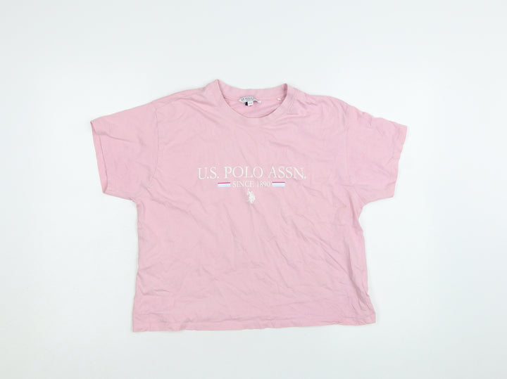 U.S. Polo Assn. Womens Pink Cotton Crew Neck T-Shirt Size 14
