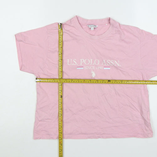 U.S. Polo Assn. Womens Pink Cotton Crew Neck T-Shirt Size 14
