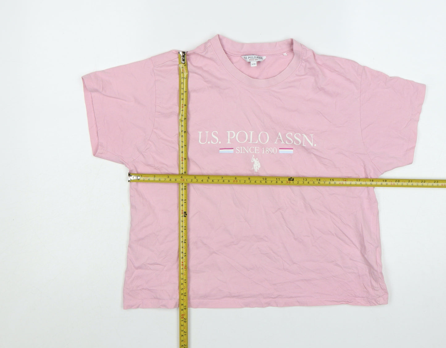 U.S. Polo Assn. Womens Pink Cotton Crew Neck T-Shirt Size 14