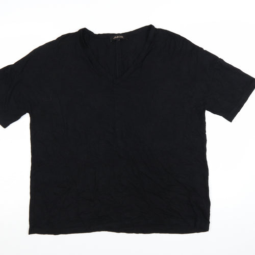 Jaeger Womens Black V-Neck Short Sleeve Jersey T-Shirt Size L